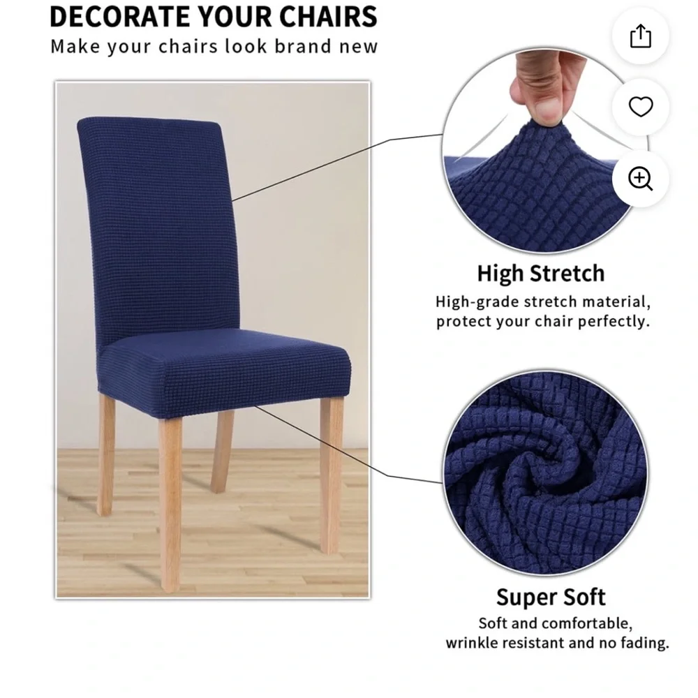 Set of 3 Navy Stretch Dining Chair Covers - Smiry